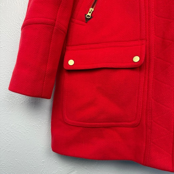 J.Crew Chateau Hooded Parka Coat Italian Wool Stadium Cloth Red Size 4 - Picture 3 of 12